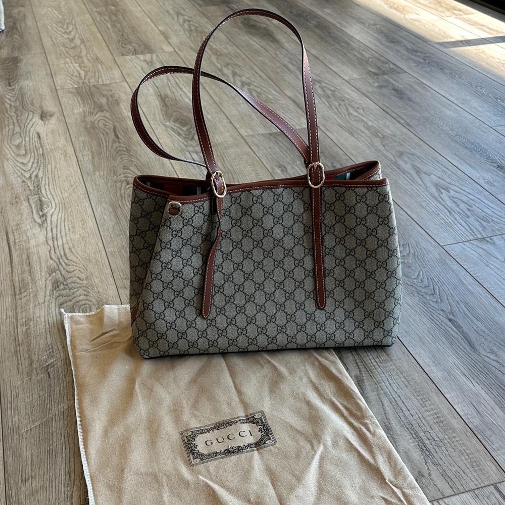 Gucci GG Emblem large tote bag Beige and Brown Monogram Shoulder Bag look a like